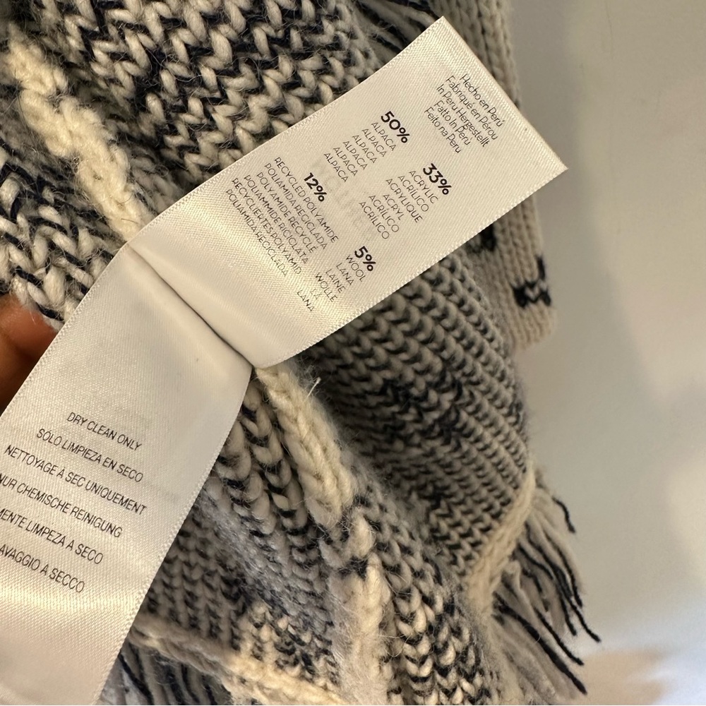 MOTHER Belted Short Cardigan Alpaca Blend Fringe Ivory Navy Blue S NWOT - Picture 9 of 11